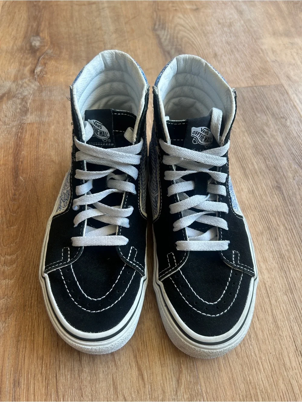 Vans Sk8 Hi High Top Black Blue Floral Tile Sneakers Size M5/W6.5